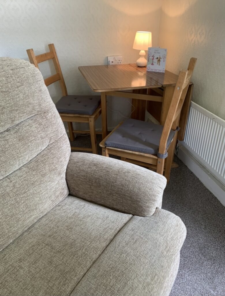 sofa, table and chair in lounge